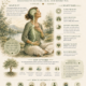 Illustrated guide to the parasympathetic nervous system, showing a woman seated beside a lake, its role in rest and digestion, signs it is working well, and calming practices such as slow breathing, meditation, gentle movement, and time in nature.